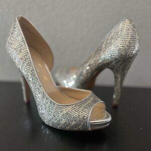 Barely work silver sparkly Lulu Townsend heels. size 8.5